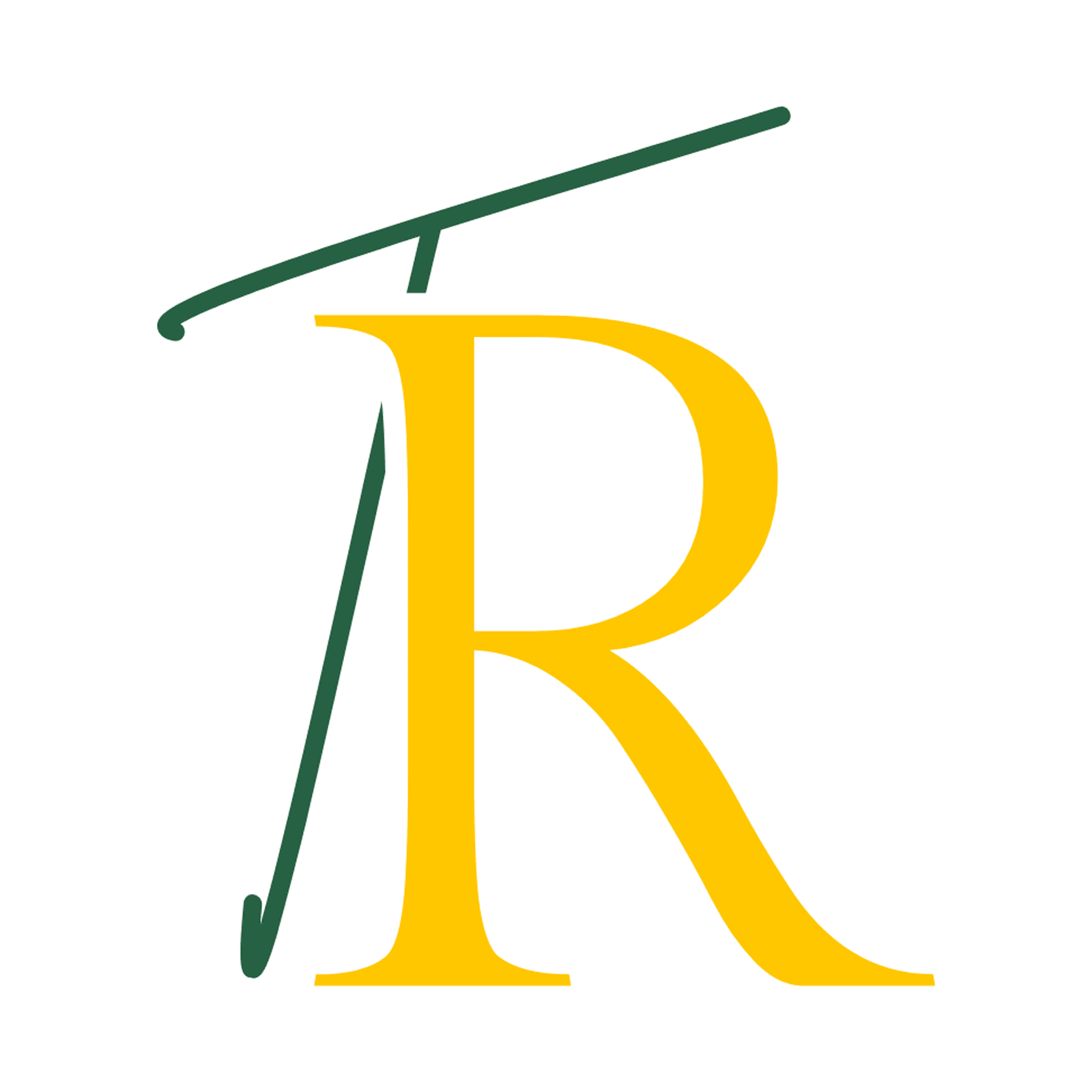 La nouvelle signature de la maison — un R doré traversé d'un trait vert évoquant une ligne de voyage.